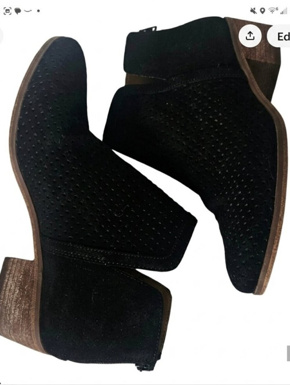 Susina Kyle Black Suede Leather Ankle Boots Perforated Detail  Block Heel Sz 6
